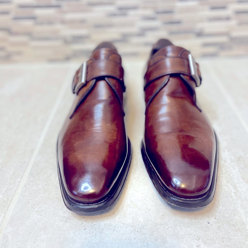 *Like New* Magnanni Brown Cognac Leather Monk strap Dress Shoe with Mirror Shine